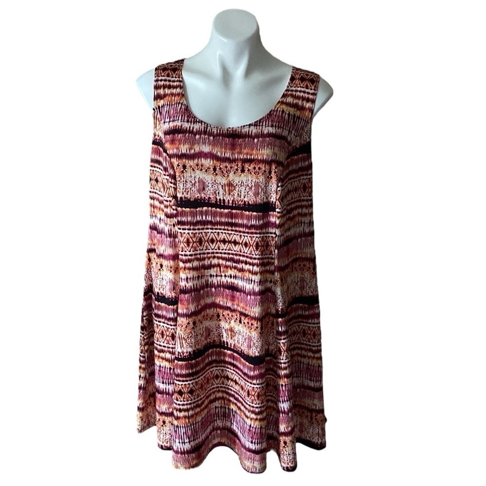 Ny Collection Maroon And Black Tie Dye Sleeveless Fit And Flare Petite Dress